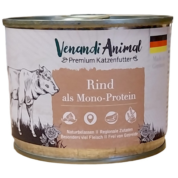 Venandi Animal Rind Monoprotein 200 g 
für Katzen